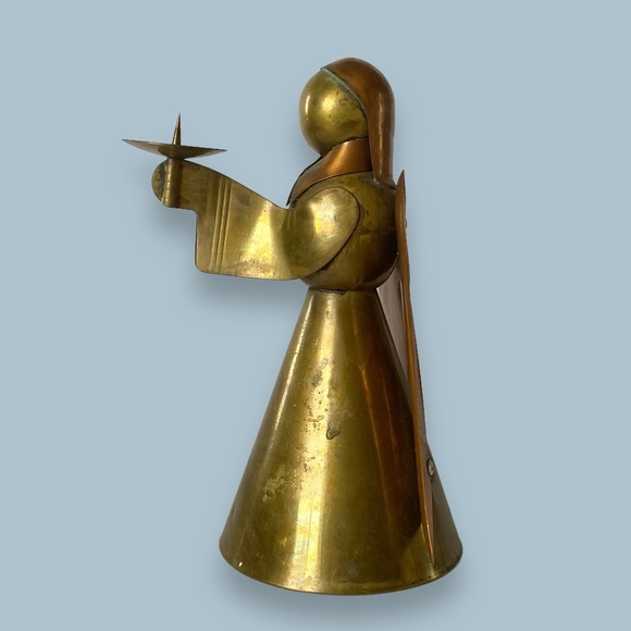 Vintage MCM Brass and Copper Angel Candle Holder 8” - Picture 2 of 11